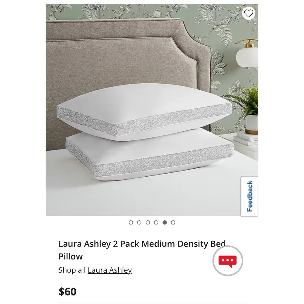 NEW! Laura Ashley 2 Pack Medium Density Bed Pillow